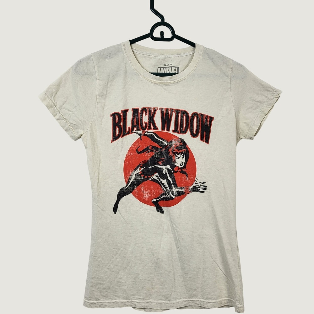 Marvel Black Widow Womens XL Graphic T Shirt Cream Short Sleeve Comic Superhero